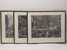 After Willliam Hogarth, three framed and glazed 19th century engravings, 'An election entertainment'