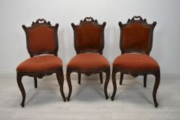Dining chairs, three Victorian mahogany.