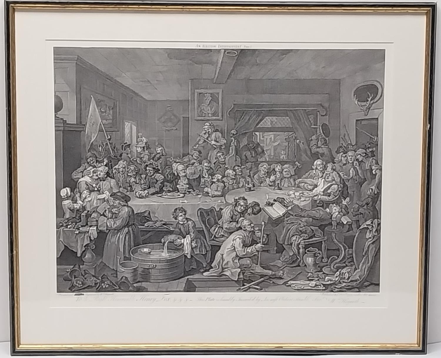 After Willliam Hogarth, three framed and glazed 19th century engravings, 'An election entertainment' - Image 3 of 11