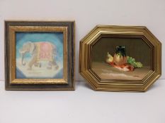 Two small framed oils on board. H.24 W.20 cm (largest)