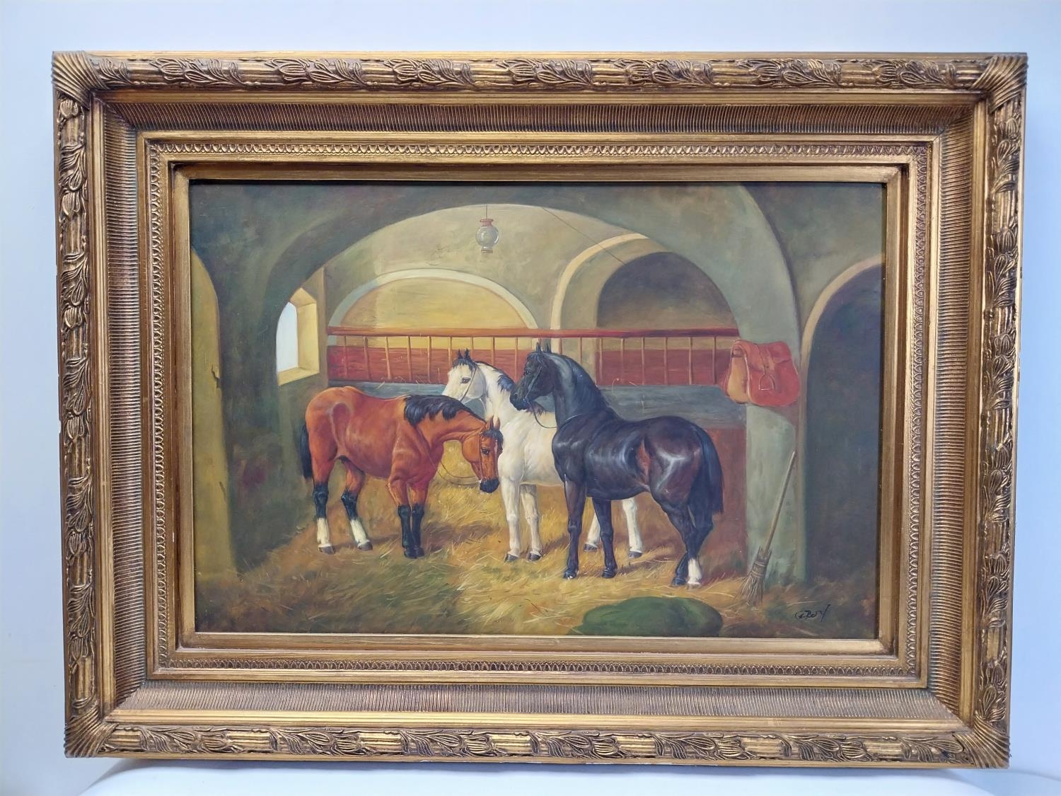 Gilt framed print on canvas, signed G. Roy. H.89 W.120 cm - Image 2 of 5