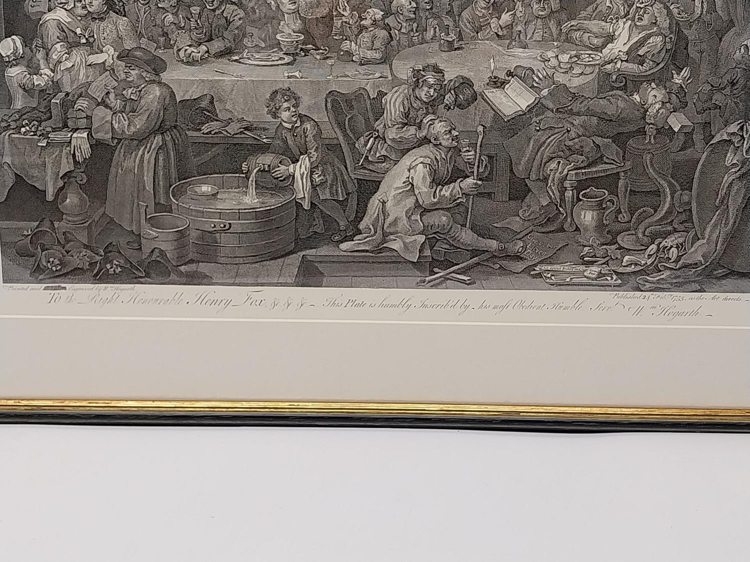 After Willliam Hogarth, three framed and glazed 19th century engravings, 'An election entertainment' - Image 5 of 11