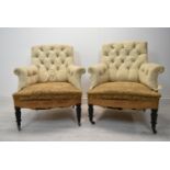 Library armchairs, 19th century mahogany supports. H.93 cm.