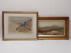 Clement Cowles, a framed and glazed watercolour along with another of a highland landscape. H.44.5 W