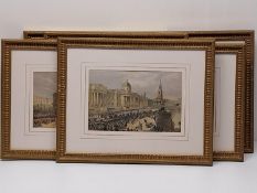 A set of six framed and glazed hand coloured engravings of views of London. H.42.5 W.50.5 cm (larges