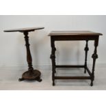 A mid 19th century mahogany lamp table along with an antique style oak occasional table. H.75 D.54