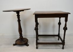 A mid 19th century mahogany lamp table along with an antique style oak occasional table. H.75 D.54