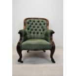 Salon armchair, Victorian mahogany framed. H.90 cm.