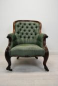 Salon armchair, Victorian mahogany framed. H.90 cm.