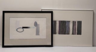 Two framed and glazed abstract limited edition signed prints, monogrammed KEB. H.50 W.70.5 cm (large