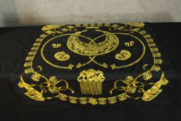 Hermes scarf. Les Cavalier's D'or. Black silk. 88 x 85 cm.