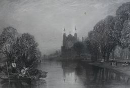 W. Radclyffe after J.M.W Turner, Eton College from the River Thames, a framed pencil signed