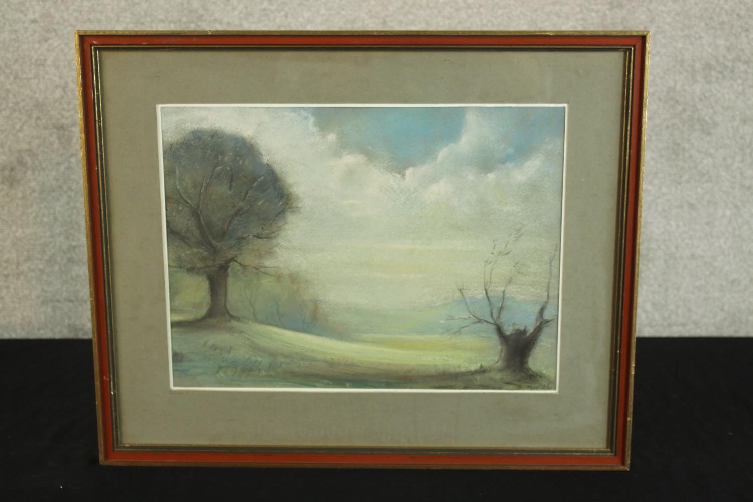 Unknown artist, a framed and glazed, pastel, landscape. H.44 x W.54 cm. - Image 2 of 4