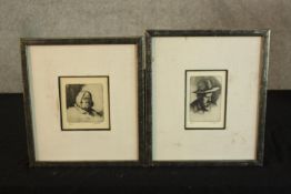 Two etching. Portraits. One printed in a limited edition of 50 the other in 60. Each numbered and
