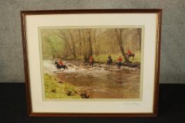 Caroline Shipsey, a hunting scene signed by the photographer on the mount. Framed and glazed. 43 x
