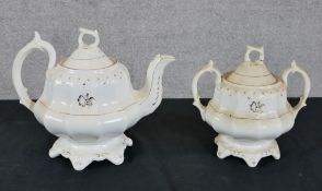 A Rococo style teapots with matching sugar bowl. No makers marks, Victorian with gilded