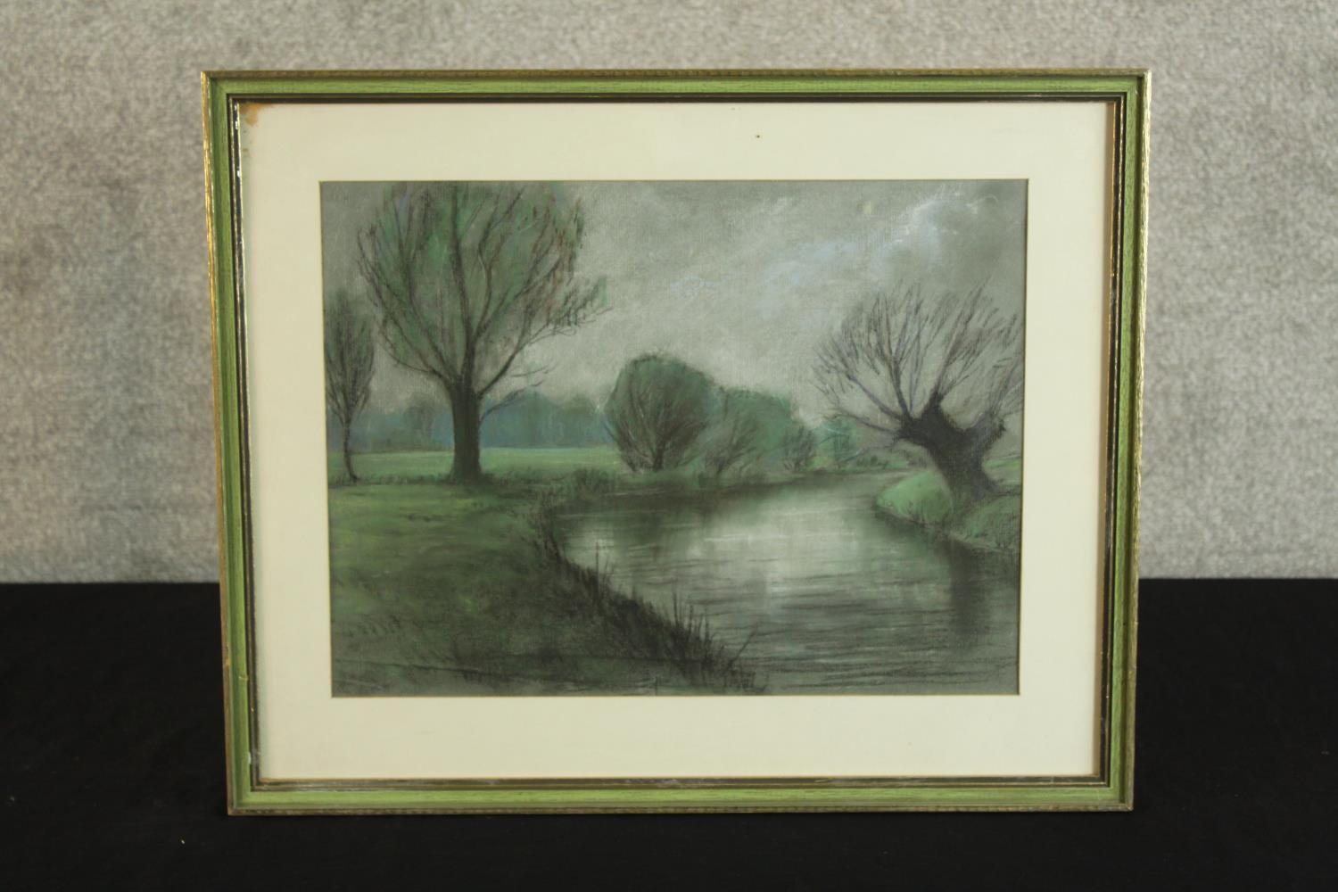 Unknown artist. Framed and glazed, pastel, landscape of a bend in the river, dated 1978 to verso, - Image 2 of 4