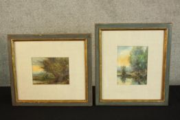 Two watercolours. Landscapes. Signed with the artists initials lower left. Framed and glazed. Each