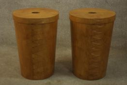 Nick Munro for John Lewis. Two bins with lids made from laminate beech. each 60 x 42 cm.