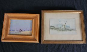 Chattern (20th century), figures on a beach, framed oil on board, signed and dated together with a