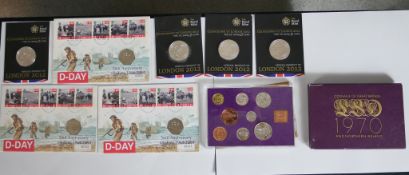 Assortment of British coin proof sets to include four 2012 Royal Mint £5 coins, three 1994 D-Day