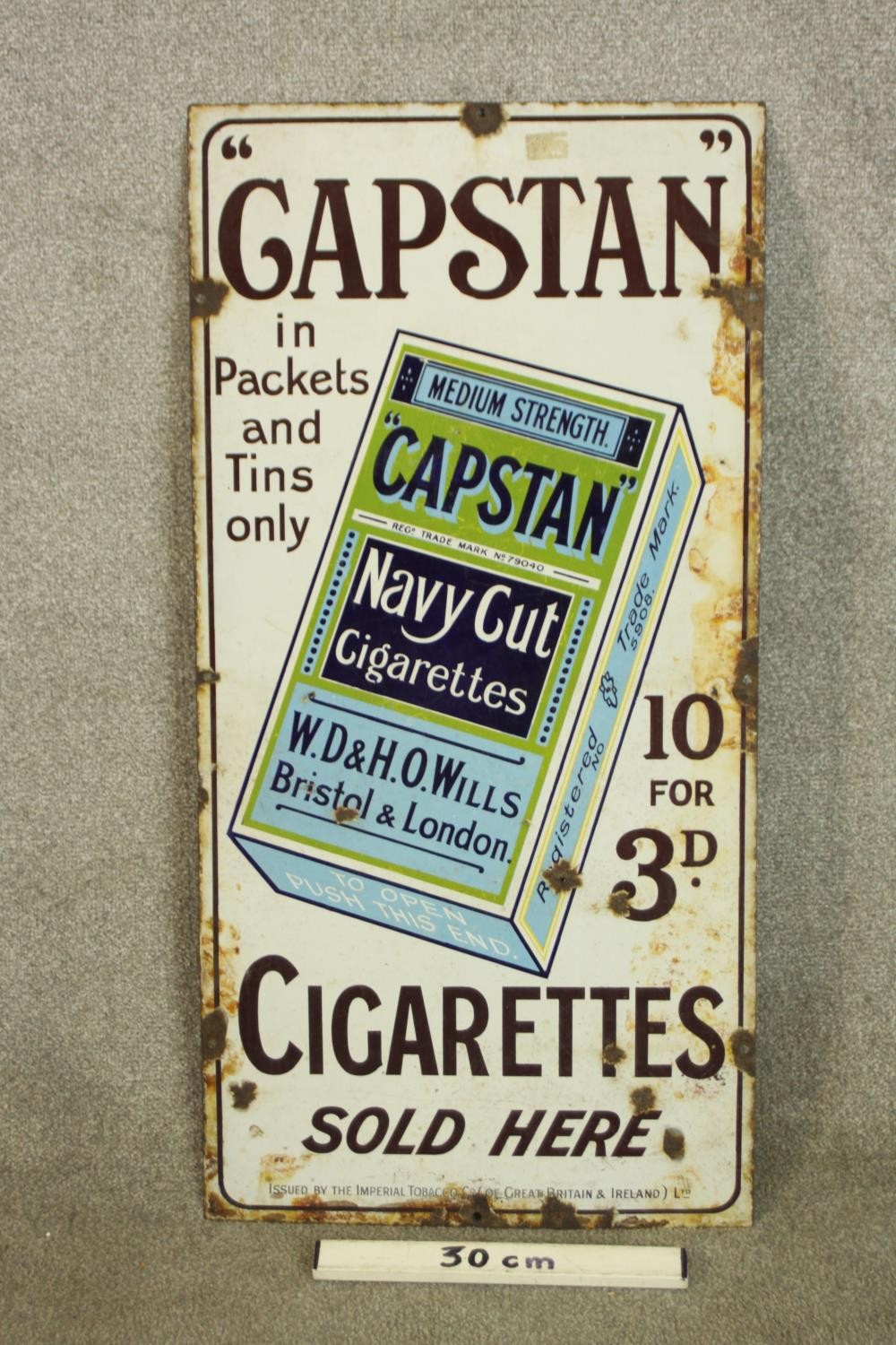 Capstan Cigarettes. Enamelled cigarette advertising sign on metal. 'Capstan In Packets and Tin - Image 2 of 3