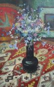 WITHDRAWN Unknown artist. Still life flowers. Oil on board. Unsigned. 75 (high) x 48 cm.