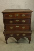 Chest on stand, early 18th century oak and crossbanded. H.122 W.91cm.