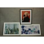 Three framed prints to include Edward Selkirk's ' 'Skyline' and a portrait of Marilyn Monroe and