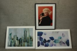 Three framed prints to include Edward Selkirk's ' 'Skyline' and a portrait of Marilyn Monroe and