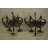 Victorian decorative wall mounting iron hooks. Pair, Gothic in style and each measuring H.43 x W.