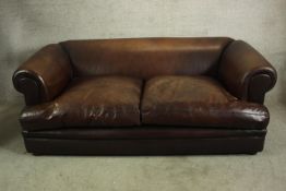 Sofa, leather upholstered vintage style. H.70 W.193 D.107cm.