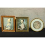 Three framed Georgian portraits prints. The larger of the three is 'A Girl with a Kitten' by Jean-