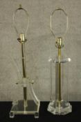 Two Lucite clear perspex lamps. Mid twentieth century. H.77cm (largest).