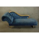 Chaise Longue, beech framed Victorian style. H.78 W.170cm.