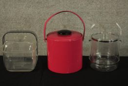 A collection of three vintage ice buckets. Two made from Perspex. H.30cm (largest).
