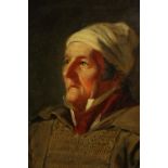 Oil on panel. Portrait of an old man. In a deep and well decorated carved gilt frame. Probably mid