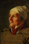 Oil on panel. Portrait of an old man. In a deep and well decorated carved gilt frame. Probably mid