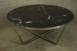 Coffee table, contemporary, metal and faux marble. H.40 Dia.100cm.