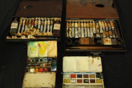 A collection of vintage oil and watercolour paint. Complete with their pallets. Made by Winsor &