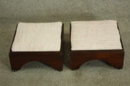 Footstools, pair 19th century mahogany with drop in upholstered pads. H.19 W.31cm (each).