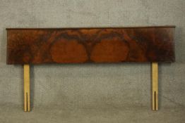 Headboard, mid century burr walnut Art Deco style, for a 4'6" mattress. H.68 W.140cm.