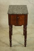 Work table, 19th century French mahogany with marble top. H.68 W.35cm.