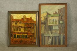 Two oil paintings on board. London buildings. One shows Taylor, Walker & Co. Barley Mow Brewery,