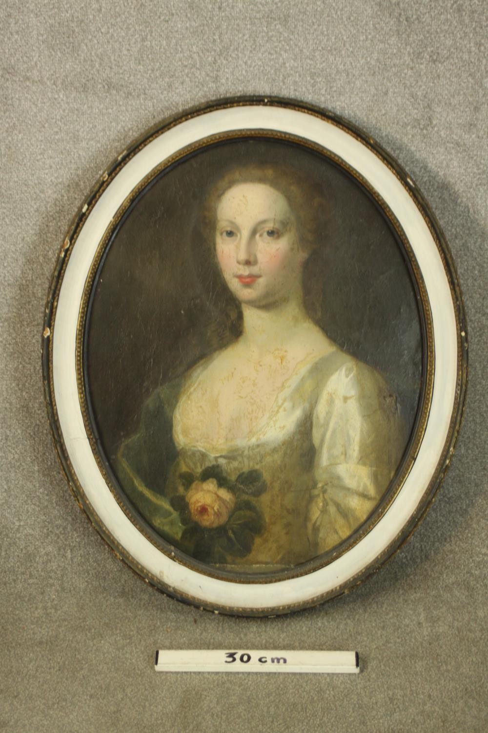 Oil on board. Portrait of a lady in Georgian dress holding a flower. A well executed composition. In - Image 3 of 4