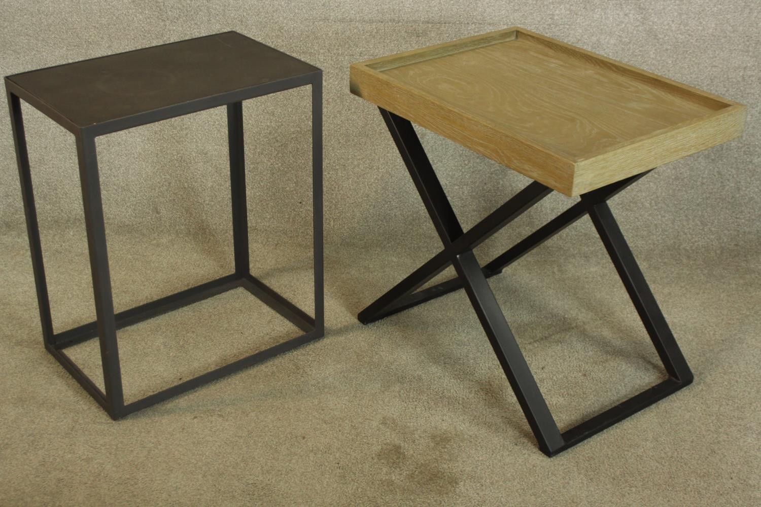 Lamp tables, two, contemporary on metal frames. H.80 W.60cm (largest). - Image 2 of 2