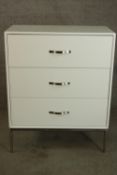 Chest of drawers, contemporary white laminate on metal legs. H.100 W.80cm.