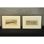 Charles Walter Simpson. Chromolithographs. Two fox hunting scenes. Framed and glazed. 39 x 53 cm.