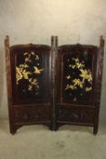 A lacquered screen with floral decoration and carved wood panel and border. H.172cm.