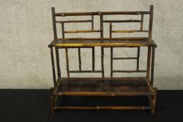 Wall hanging shelves, Victorian bamboo and Japanned lacquer. H.45 W.45cm.